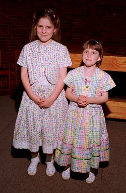 Sarah and Emily wearing their new Easter dresses!