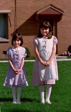 Girls in their home-sewn Easter dresses!