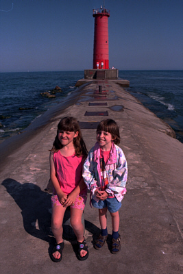 Sarah and Emily with lighthouse in the background!